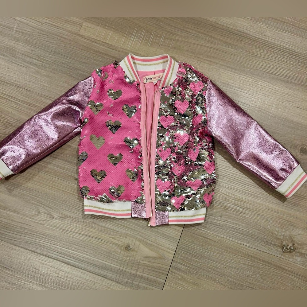 Pink Sequin Heart Kids Jacket